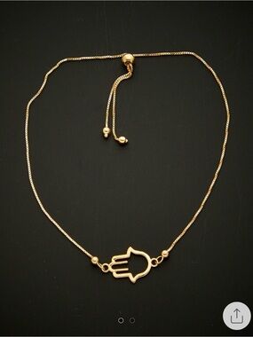 14K Gold Hamsa Hand Adjustable Bracelet- Women Jewelry